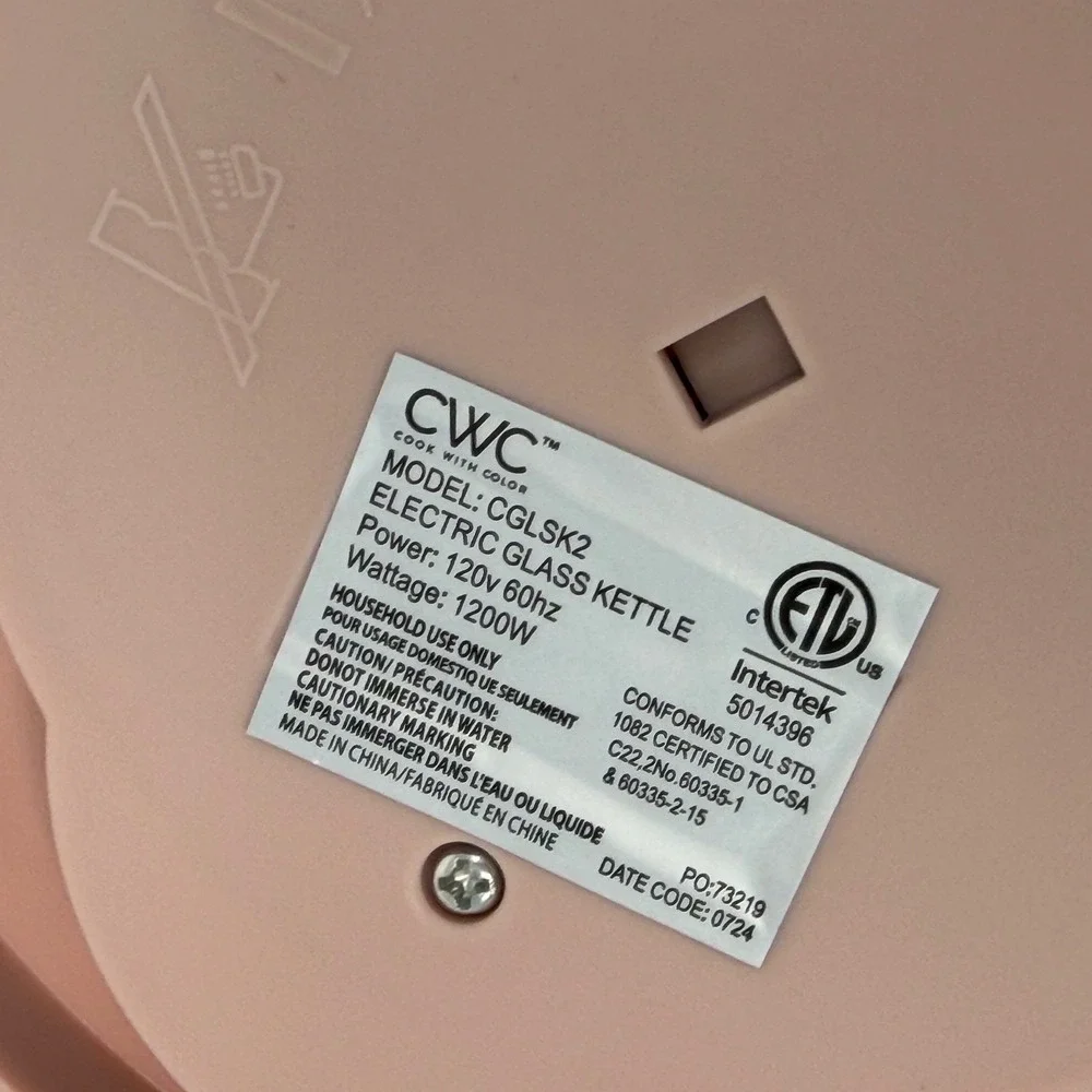 CWC Electric Glass Kettle 1.8L Pink Stainless Steel CGLSK2 1200W New Chic 104-47